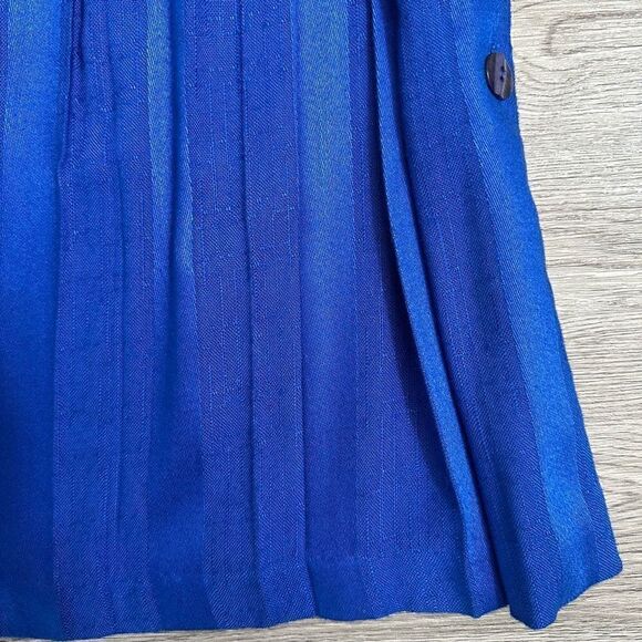 Vintage 80s Michelle Stuart Klein Blue Knitted Pleated Midi Skirt Side Slit Size - Picture 7 of 7